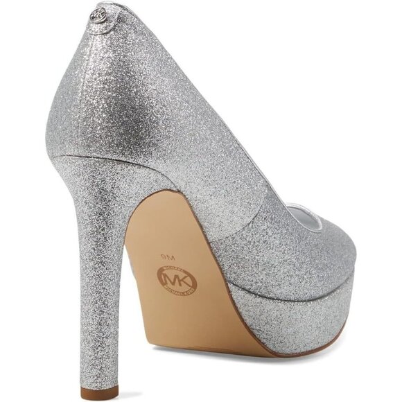 Michael Michael Kors Women Size 9M Silver Glitter Leather Chantal Platform Pump - Picture 6 of 7